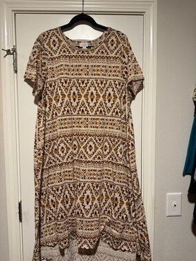 LuLaRoe Midi Dress in Cream and Brown Aztec Print